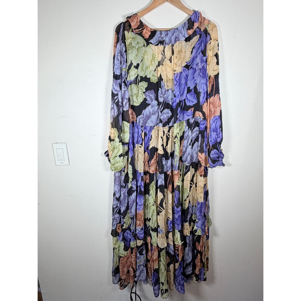 ANTHROPOLOGIE Marais Printed Chiffon Maxi Dress Purple Floral Sz 1X $168 {MM53} - Picture 10 of 12